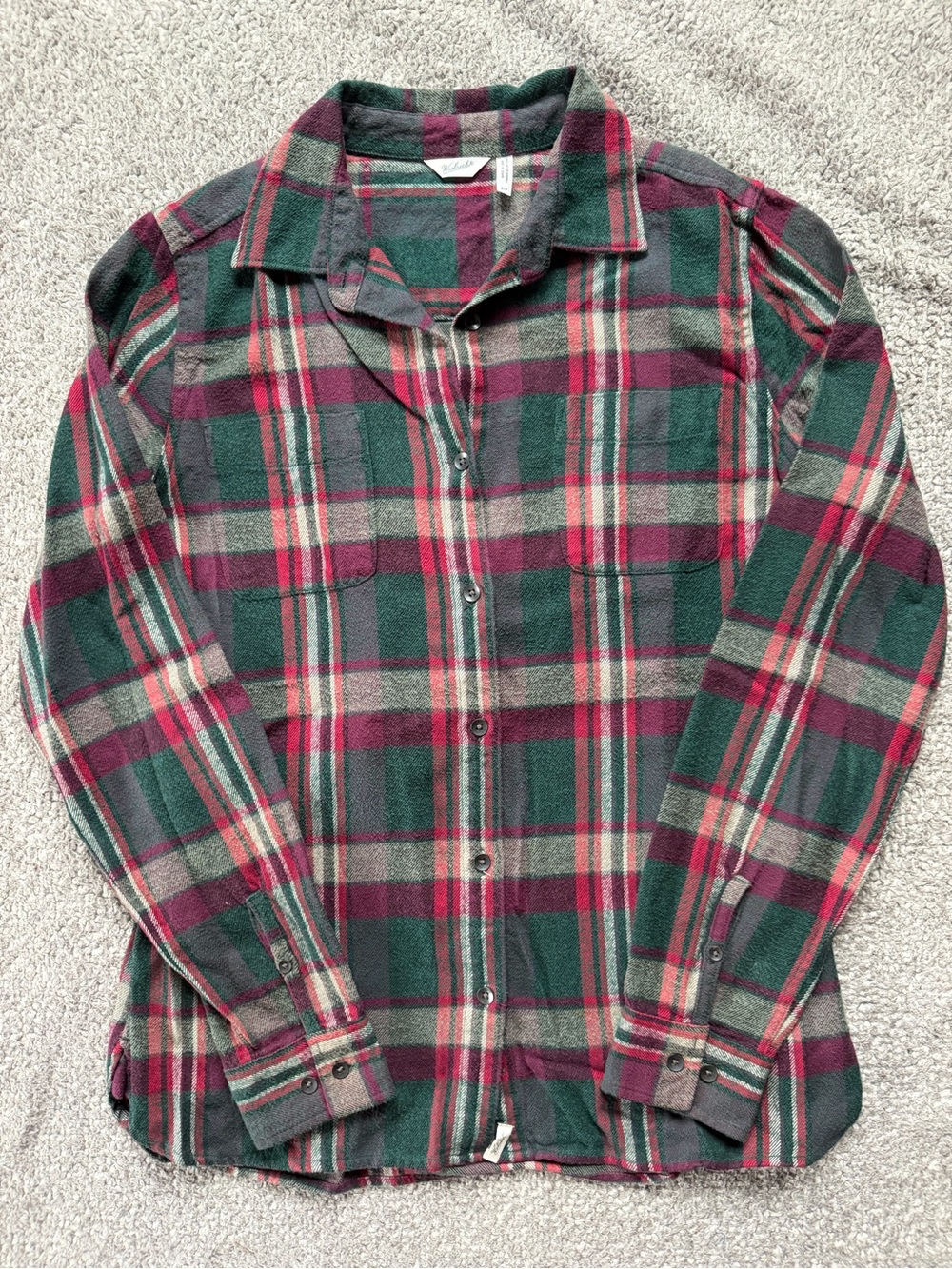 Woolrich Green and Burgundy Plaid Flannel Shirt